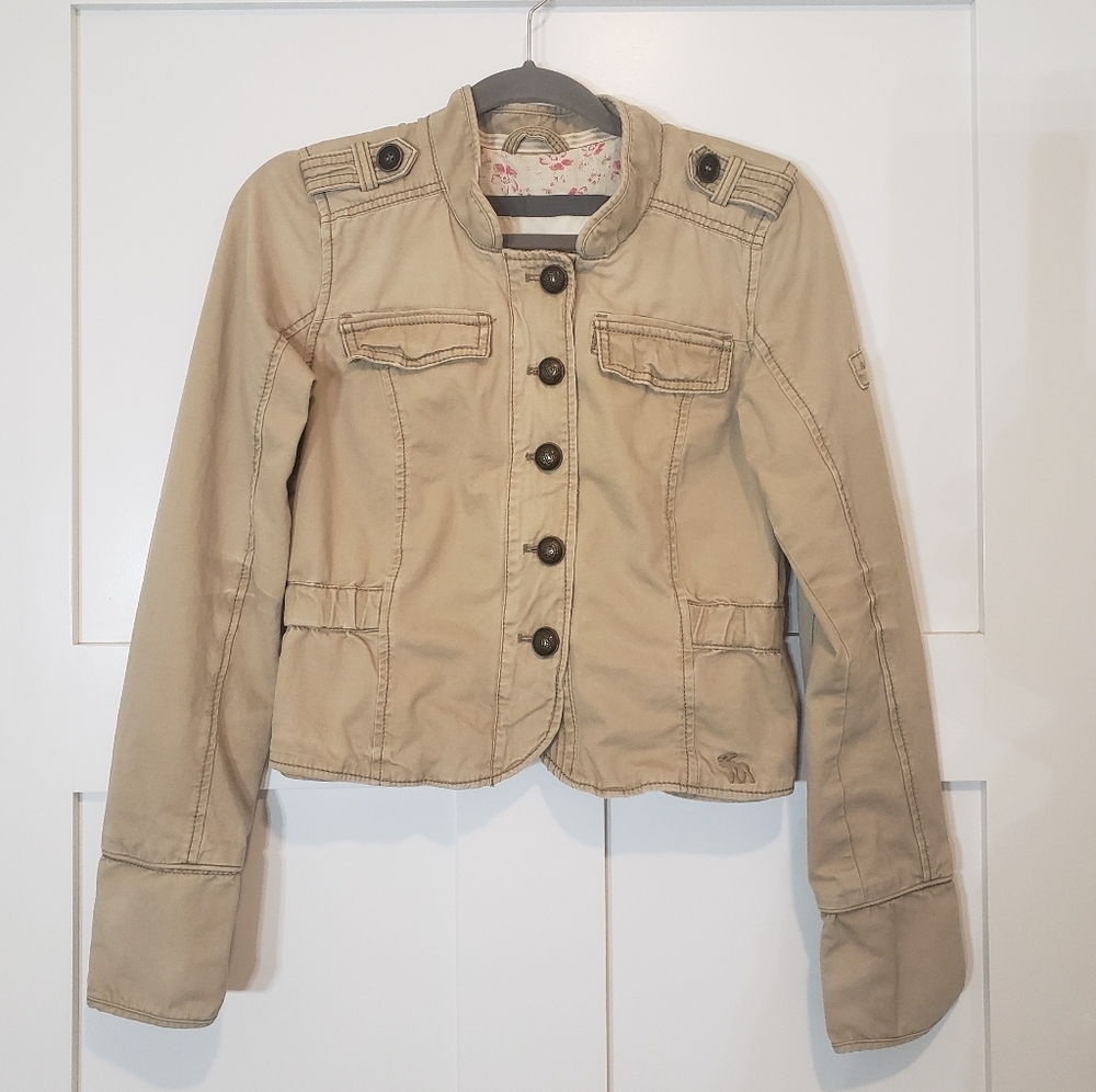 Abercrombie & Fitch Military Jacket Button Down Chest Snap Pockets Tan S…